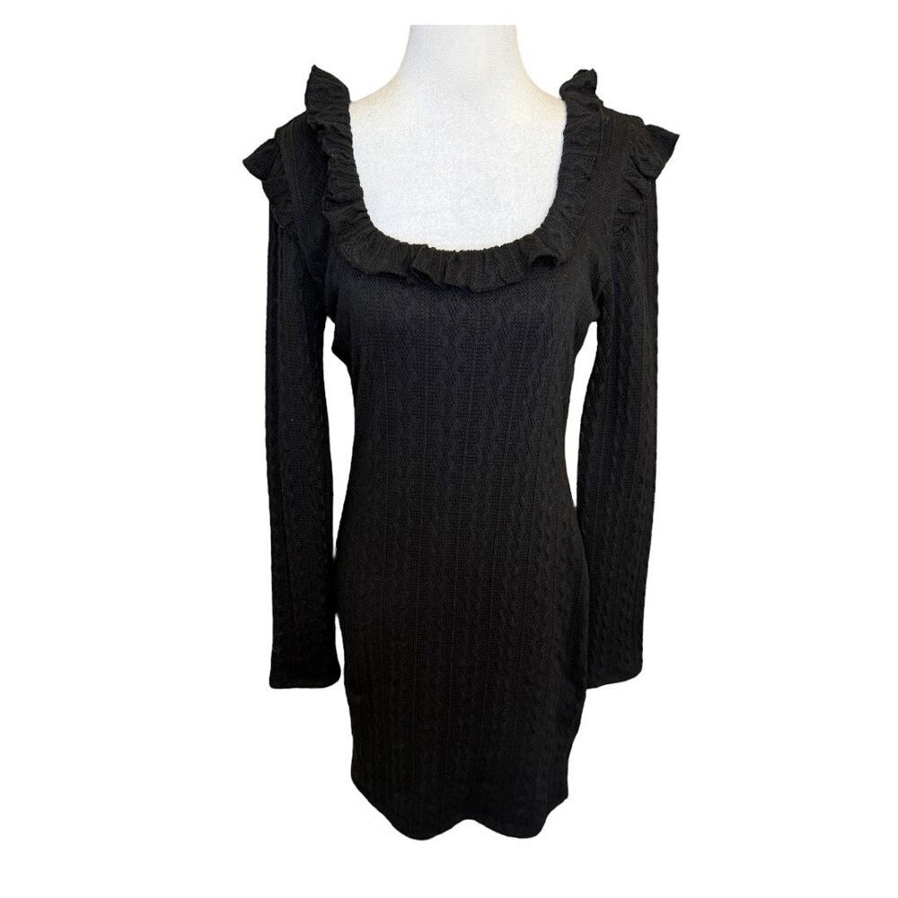 19 Cooper Women's Black Ruffle Long Sleeve Knit Dress‎ Size Medium NWOT